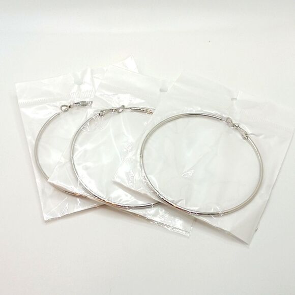 New 3 Ĺarge Pairs Silver Hoops New In Package Women's - Picture 1 of 2